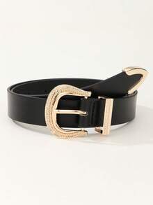 Textured Buckle Belt Western PU Belt For Dress Summer, School Fall, Autumn, Halloween