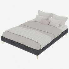 Minimalist Bed Frame 160x200 Cm, Beige Dutch Velvet Fabric, Low Profile Base, Modern Style, Without Gas Lift Mechanism, Headboard Or Mattress - Grey - View 10