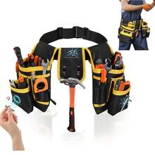 Cinturón de Herramientas de Tela Oxford con 26 Bolsillos,Cinturón de Herramientas, Bolsa de Herramientas Extraíble y Ajustable con Bolsillos Magnéticos para Electricistas, Carpinteros y Constructores - Amarillo - Ver 1