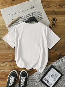 Women's Casual T-Shirt With Retro Fishing Print Pattern, Summer - White - View 2