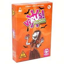 病毒！万圣节特别版卡牌游戏 - 极具感染力的娱乐卡牌游戏，趣味十足的家庭聚会游戏，橙色，5.91x4.33x1.18英寸，采用诡异插图和蝙蝠主题卡牌，桌游配件|趣味设计|色彩缤纷的卡牌游戏 - 粉黃色 - 查看 7