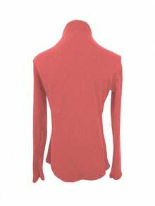 Women's Semi-High Neck Thermal Lined Base Layer Top, Patchwork Fishbone Design, Autumn/Winter - Watermelon Pink - View 5