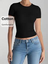  XLLAIS Summer Short Sleeve Cotton T-Shirt Women's Sports Casual Stretch White Top