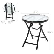 Outsunny Round Folding Side Table, Garden Table With Glass Top Ø 45 Cm, In Black Metal For Balcony And Terrace