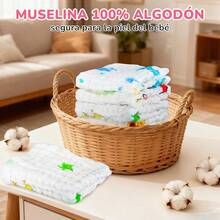 6PCS Paños de Muselina para Bebé, Paños para Eructos Bebe de Algodón Suave de 6 Capas, Extra Suaves y Absorbentes, Adecuado para Bebés, Pieles Sensibles, Recién Nacidos, Adultos, 12x12 Pulgadas - 1 - Ver 12