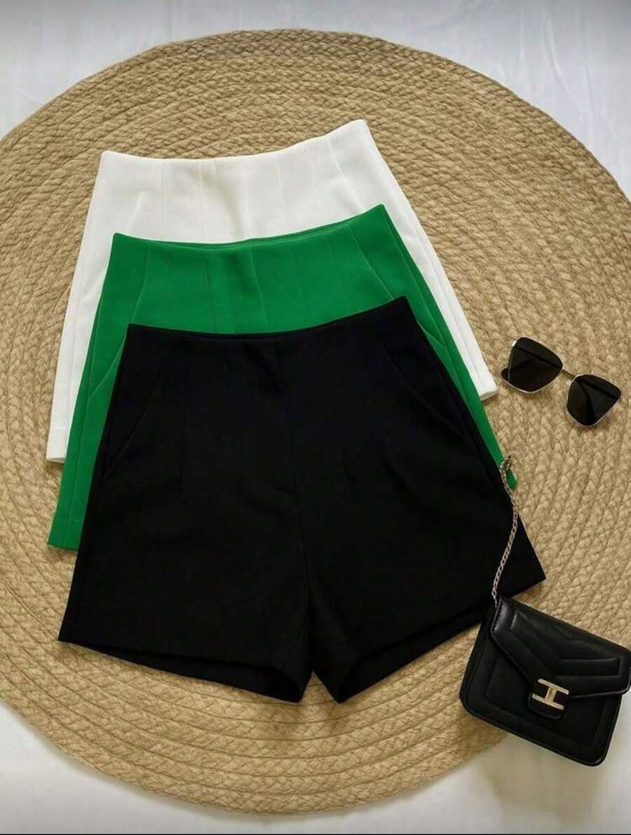 SHORT KIT OF 3 PIECES, TAILORED SOCIAL WORK, NEW FASHION 2025 - GREEN WHITE BLACK LIZ - View 1
