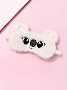 1个女童渐变色毛绒熊刺绣弹力带睡眠眼罩，可爱适合秋冬季睡眠休息 - 米色 - 查看 4