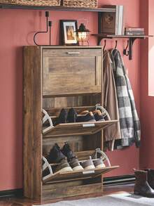 SoBuy 3 Flip-Drawers Shoe Cabinet Shoe Rack Shoe Storage Cupboard Organizer Vintage Bronze W60 X D23 X H115cm FSR137-L-F - Brown - View 1