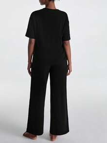 XLLAIS Deep V Neck Short Sleeve Oversized Top Solid Basic Women Run Casual T-Shirt Everyday Wear For All Seasons - Black - View 2