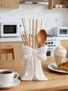 1pc Cute Ceramic Bow-Knot Shaped Utensil Holder, Fashionable Kitchen Utensil Organizer Rack, Can Hold Spoons, Chopsticks, Whisks And Cooking Tools, Modern Decorative Countertop Storage, An Ideal Choice For Home Kitchen Essentials - Multicolor - View 8