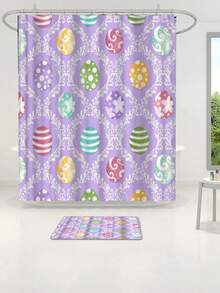 1/4 Piezas Juego de baño para el Día de San Valentín y Pascua, Decoración de baño de estilo moderno, Juego de cortina de ducha impermeable con 12 ganchos, Alfombra de baño antideslizante, Alfombrilla de baño en forma de U, Tapa de inodoro, Adecuado para regalo del hogar