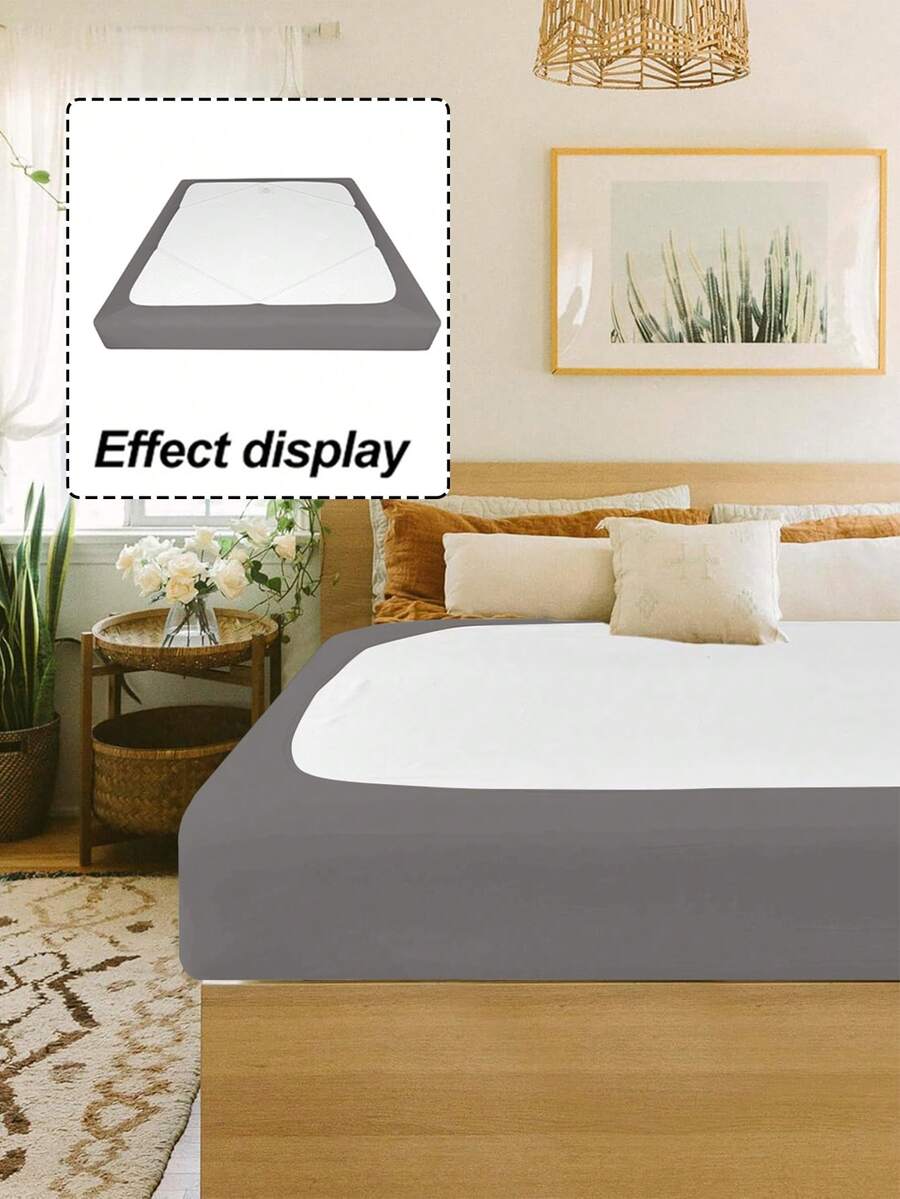 1 buah Rok Kasur Lilit Sutra Susu, Warna Polos atau Bermotif, Rok Kasur Elastis 4 Sisi, Cocok untuk Dekorasi Rumah Kamar Tidur - Abu-abu pucat - View 1