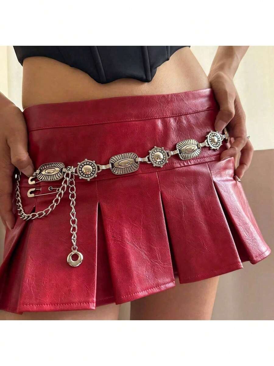 Women's Vintage Chain Belt, Silver And Gold Waist Chain, Dress Waist Designer Belts For Women, High Quality Adjustable Punk Corset. - 銀色 - 查看 1