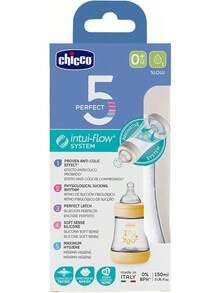 Chicco Perfect 5, Biberon Anticólico 150ml, Biberon Flujo Lento, 0 Meses+, Con Tetina de Silicona Suave, Biberon Biofuncional Con System Intui-Flow, Beige, Neutro - 1 - Ver 1