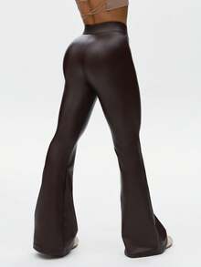 WAKYME High Waist Shiny PU Leather Wide Leg Pants, Thermal Lined, Flared, Versatile For Party, Commute, Music Festival, Vacation, Casual Wear, Autumn/Winter, Elongating & Slimming