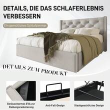 Hydraulic Double Upholstered Bed 140x200cm, Bed With Slatted Base Made Of Metal Frame, Modern Bed Frame With Storage Space, Cotton, Light Grey - Light Grey - View 3