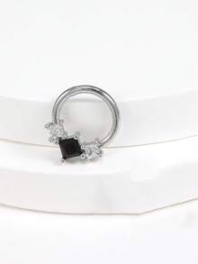 1pc Black & White Square Rhomboid Cubic Zirconia Decorated Women Nose Ring 18K Gold Plated CZ Seamless Nose Ring Clicker Hinged Segment Ring Surgical Steel Hypoallergenic 16G Nose Piercing Jewelry