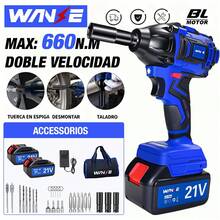 660W Llave de Impacto Electric, 650N.m Motor Pistola De Impacto Sin Escobillas, Llave de Impacto 1/2 Y 1/4 kit Herramientas Pistola Impacto Inalámbrica Con 2 Baterías Y Estuche Y 3 Dados Para Coche Hogar - Tipo de Enchufe A USA (110-127V) - Ver 2