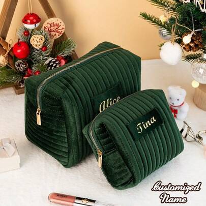 Regalo de Navidad personalizado: Bolsa de cosméticos con bordado de nombre, ideal para regalos de damas de honor, recuerdos de boda, bolsas de aseo de viaje, bolsas de maquillaje, regalos de cumpleaños para damas y regalos del Día de la Madre. Perfecto como regalo del día de la boda o regalos reflexivos para madres y familiares durante las fiestas.