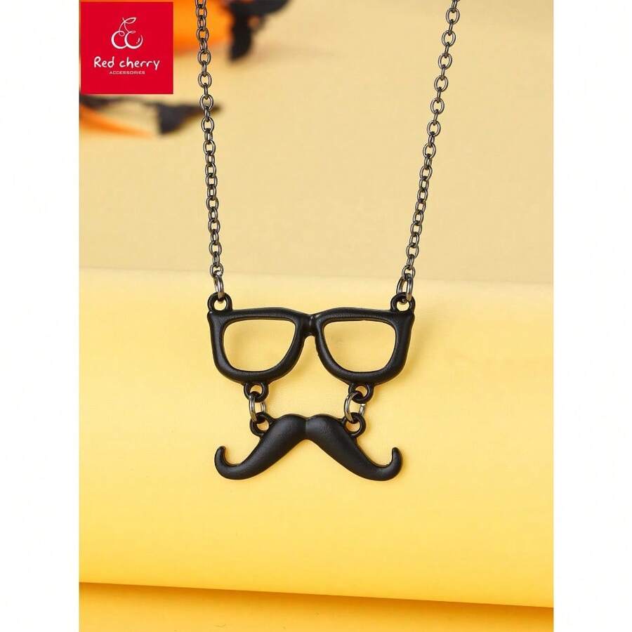 1pc Zinc Alloy Black Mustache Shaped Pendant Necklace, Suitable For Women To Wear On Halloween Occasions - 黑色 - 查看 1