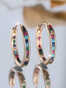 1pair Fashionable Golden Rectangular Right-Angle Red Hoop Earrings, Jewelry Gift For Girls - earrings - View 10