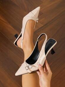 Women's Elegant Commuting Business Party Fashion PU Leather Buckle High Heel Pumps - Apricot - View 3