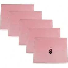 5 X A4 Plastic File Folders, With 4 Pockets Expanding File Folder - Plastic Button In Front/Accordian File Organizer/File Folders For Filing Cabinet Grey, Pink - 粉色 - 查看 5