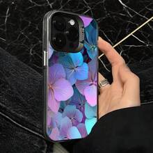 Funda de Teléfono Patrón de Flores Púrpura Azul Cubierta Suave de TPU para iPhone 14 13 12 11 Pro Max  Galaxy S23 S22 S21 S20 Opción de Regalo Ideal para Todas las Estaciones - Negro - Ver 4