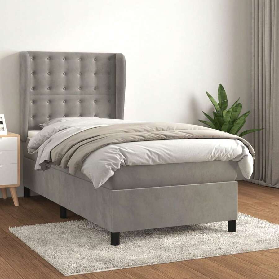 vidaXL Boxspringbett Mit Matratze, Hellgrau, 90x200 Cm, Samt - Grigio - Visualizzare 1