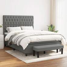 vidaXL Boxspringbett Mit Matratze, Dunkelgrau, 140x190 Cm, Stoff - Grey - View 1