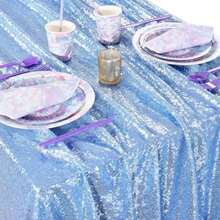 QueenDream - Mantel de Lentejuelas de 60 x 102 Pulgadas, Mantel de Lentejuelas para Boda, cumpleaños, decoración de Baby Shower, Color Azul(152.4 x 259.1 cm (Rectangular) Azul bebé) - Multicolor - Ver 3