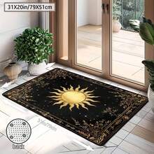 1Pc Large Mystical Moon & Golden Crescent Floral Area Rugs, Celestial Black With Golden Accents,Non-Slip Backing, Lightweight, Durable Polyester, Machine Washable, Easy To Clean, Soft Felt Back, Rug For Living Room, Bedroom Or Office, Sofa, Coffee Table, Kitchen, Bathroom, Balcony, Entrance Carpet, Apartment, Dormitory, Porch, Patio, Farmhouse Decor, Halloween, Fall Decor, Dark Academia Style, Indoor Use, Rugs For Living Room, Low Pile Carpet - 樣式 7 - 查看 12