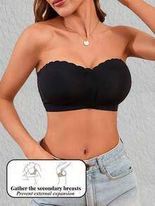 Women's Black Front Closure Sexy Lift Wireless Strapless Bra, Bandeau Style Lingerie - Black - View 3