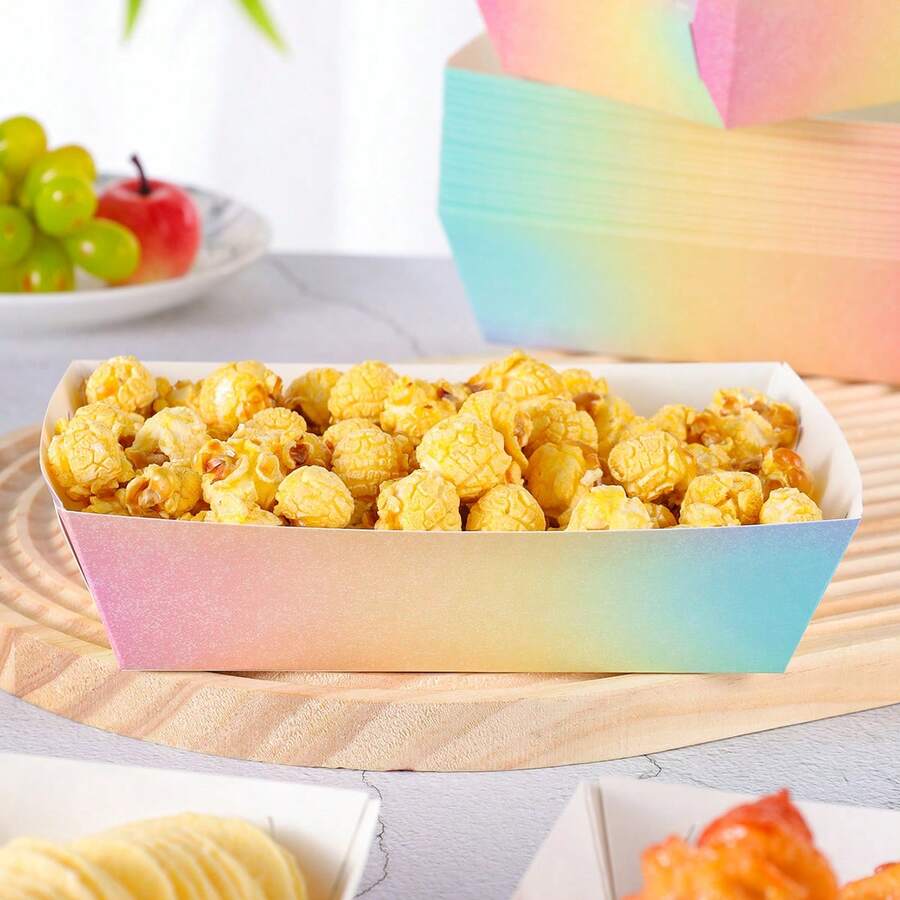 10/24pcs Matte Ombre Purple Disposable Food Boxes, Fries Boxes, Popcorn Boxes, Snack Boxes, Birthday And Family Gathering Party Decorations, Suitable For Bakeries, Burger Restaurants, Movie Theaters Takeout Boxes - Multicolor - View 1