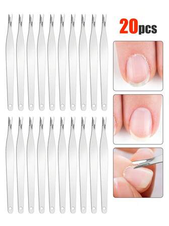 20/10/1pc. Stainless Steel V-Shaped Keratome Trimmer, Keratome V-Shaped Fork Trimmer, Nail Cuticle Remover, Push Rod Double Headed V-Shaped Fork Nail And Foot Care Cleaner, Home And Nail Salon Care Tools.