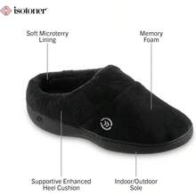 Isotoner Womens Classic Clog Non-Slip Memory Foam Slippers - 黑色 - 查看 3