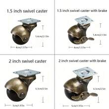 4 قطع من عجلات الأثاث الدوارة العتيقة المزودة بفرامل بقطر 2 بوصة، بتشطيب برونزي قديم، عجلات كروية من البولي بروبلين للاستخدام العام في كراسي المكاتب والأثاث - 2inch - مشاهدة 5