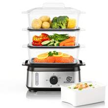 3-Compartment Steamer With 9L Capacity, 800W Save-Saving Steamer, Easy To Operate, 60-Minute Timer For Safety Protection, Easy To Clean And Refill - UK Plug(220-240V) - View 12