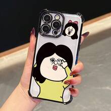Étui de téléphone Anime comédie de la vie coréenne de luxe Bang Bang et Yuzhi BANGBANG pour iPhone 16 16e 15 14 13 12 Mini 11 Pro Max X XR XSMAX 8 7 E Plus. Protection de l'objectif étape. Étui de protection souple. Demi-transparent. Style dessin animé coréen et japonais pour étudiants. - Noir - Voir 9