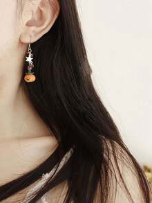 1 Pair Rhinestones Artificial Zirconia Earrings For Women Jewelry Accessories Halloween Party Girl Gift Cute Cartoon Pumpkin Lantern Little Ghost Pendant Earrings
