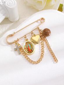 1件优雅复古基督教十字架，圣母玛利亚心形链条胸针，适合女性日常佩戴，也适合派对、节日、仪式、洗礼等场合，是送给朋友、家人、情侣的礼物，亦可作为珠宝首饰。 - 彩色 - 查看 15