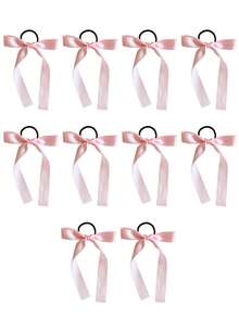 Cute Pink Bow Hair Scrunchies, Elegant Satin Ribbon Bow Elastic Hair Ties, Versatile Hair Accessories For Women Ponytail ,Hair Elastics ,Hair Rubber Bands ,Hair Rope - Pink - View 10