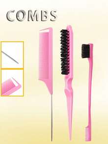 Set de 4 piezas de botella rociadora y peine, incluye 1 botella rociadora, 1 peine de cola, 1 cepillo de cejas, 1 cepillo volumizador, unisex, para uso en seco y húmedo, adecuado para cabello rizado, partición, grueso y fino, maquillaje, set de 5 piezas, regalo de Navidad/vuelta al colegio - Multicolor - Ver 11