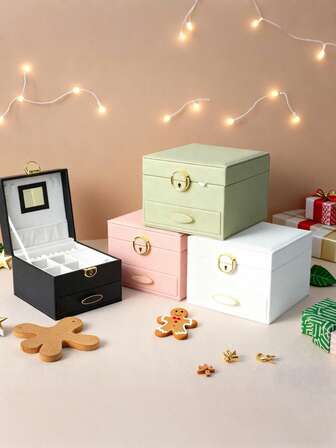 BOOVO Women's Jewelry Box, Two-Layer Jewelry Organizer With Mirror. Designed For Displaying And Storing Jewelry. PU Leather Surface, Soft Velvet Lining For Added Protection. Also Suitable As A Women's Gift Box.