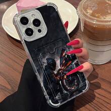 Funda antideslizante para teléfono con diseño de motociclista para aventuras nocturnas, fabricada en TPU. Compatible con teléfonos ,  17,  16 Pro Max,  15 Pro Max,  13 y  12. Fabricada en TPU, ofrece protección contra golpes y caídas. Un regalo ideal para familiares, amigos, seres queridos, parejas y Navidad. - transparente - Ver 1