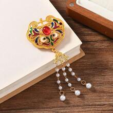 An Original Chinese-Style Glazed Tassel Hollowed-Out Peace Lock Brooch By A Lady, A Festive New Year Flower-Pressed Lapel Brooch Clasp - Nhiều màu - Xem 3