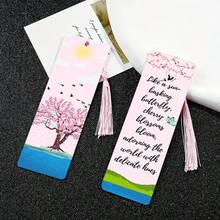 2 Stücke exquisite Lesezeichen, Lebensbaum, beidseitig bedrucktes Muster, Handwerkskunst, strapazierfähiger wasserfester kreativer Set, ideal für Schulanfang, perfektes Weihnachtsgeschenk für Leser, Kollegen, Freunde und Familie, inklusive zufälliger Quastendekor - Verschiedenfarbig - Übersicht 1