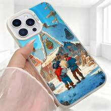 Cubierta de telefono con diseño navideño azul con escena invernal y personas en mercado navideño para uso diario en cafeterias - Negro - Ver 5