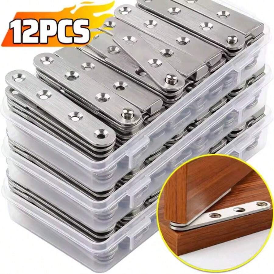 12/2Pcs Stainless Steel 360° Rotating Shaft Door Hinges Under-Mount Positioning Concealed Cabinet Hinges Furniture Hardware For Cupboard Drawer Hidden Rotation Hinge Replacement - Multicolor - View 1