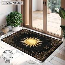 1Pc Large Mystical Moon & Golden Crescent Floral Area Rugs, Celestial Black With Golden Accents,Non-Slip Backing, Lightweight, Durable Polyester, Machine Washable, Easy To Clean, Soft Felt Back, Rug For Living Room, Bedroom Or Office, Sofa, Coffee Table, Kitchen, Bathroom, Balcony, Entrance Carpet, Apartment, Dormitory, Porch, Patio, Farmhouse Decor, Halloween, Fall Decor, Dark Academia Style, Indoor Use, Rugs For Living Room, Low Pile Carpet - 樣式 7 - 查看 9
